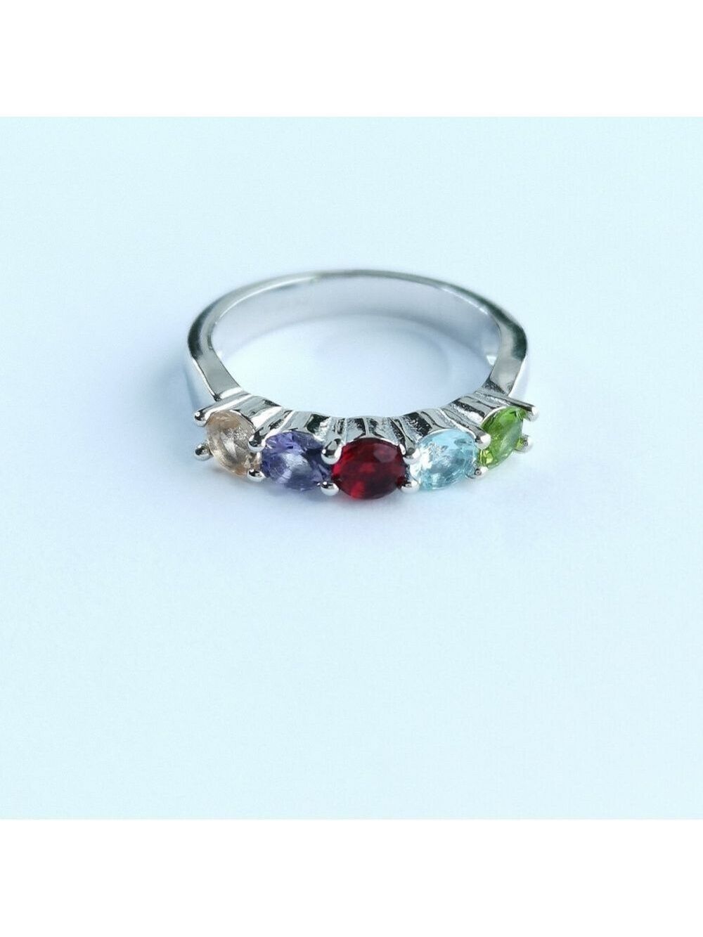 Multi gemstone ring sterling silver size 8